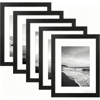 Black Picture Photo Frames with Mat 5 Pack,Hanging or tabletop