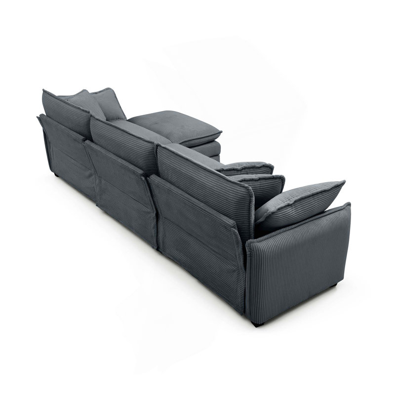 Canapé surdimensionné à 3 places avec repose-pieds, canapé modulaire en forme de L avec repose-pieds pour le salon, canapé en velours côtelé gris