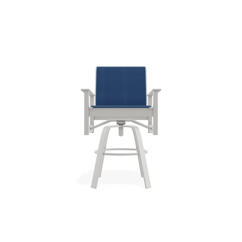 Fauteuil pivotant à hauteur de barre en polymère de qualité marine Leeward Sling, Neige, Cobalt 35D Sunbrella®, 30"