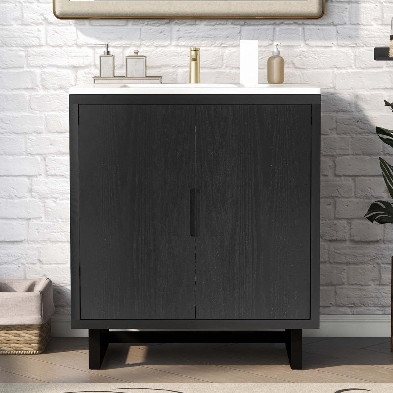 Ensemble de meuble-lavabo simple 29,50 po avec plateau en bois manufacturé Ireal, Noir