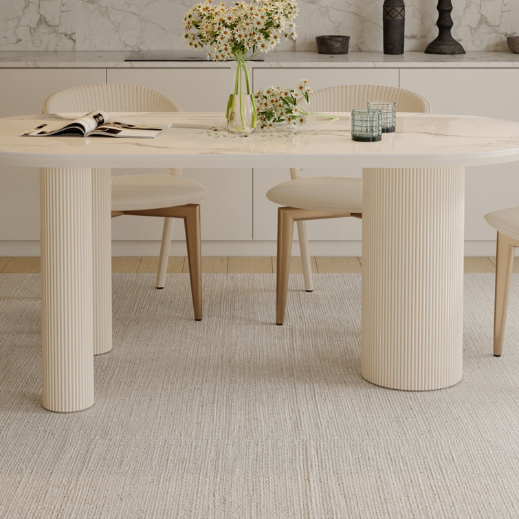 Luxe Creamy Dining Table with Roman Column Legs