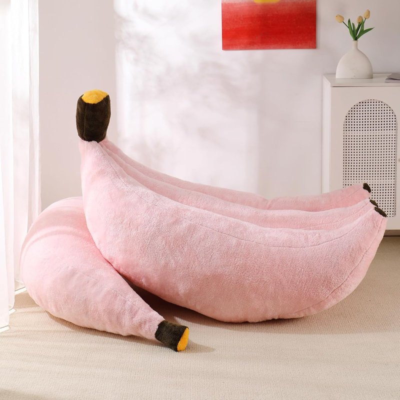 Fauteuil à billes avec repose-pieds Banana, Mélange de polyester rose