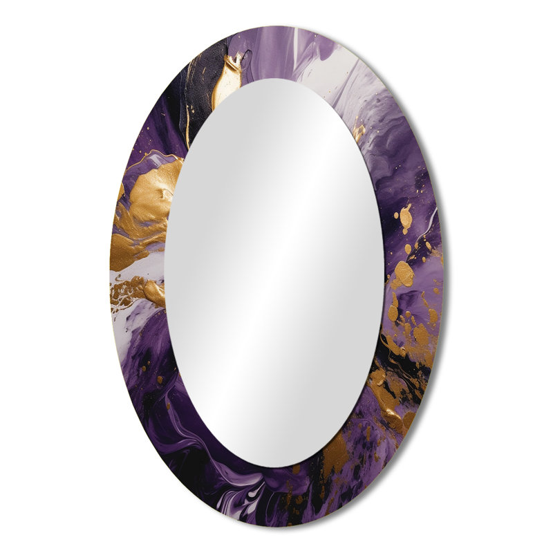 Mauve et or liquide Magic II - grand miroir mural ovale sur métal, 36 po x 24 po