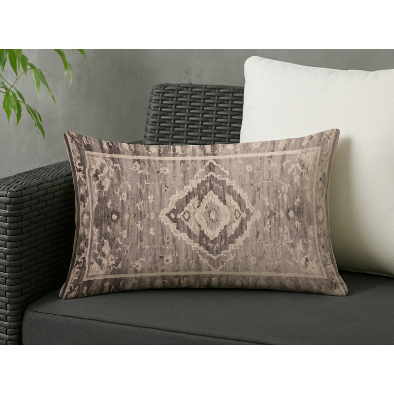 Coussin décoratif intérieur et extérieur Modern, Taupe / beige / ivoire damassé, Rectangle H 20 po x l 14 po