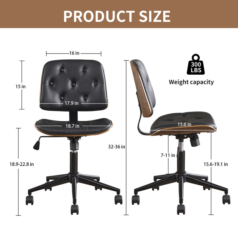 Chaise de bureau Mid-Century, Noir, noir, noir, noir
