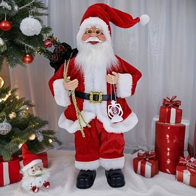 Santa Claus Figurine - 30cm Standing Christmas Decorations | Festive Holiday Ornament, Suitable for Living Room and Varied Interiors