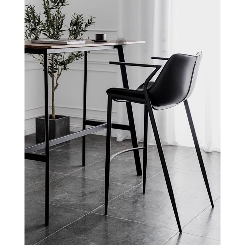 Modern And Simple Saddle Leather Backrest Bar Stools