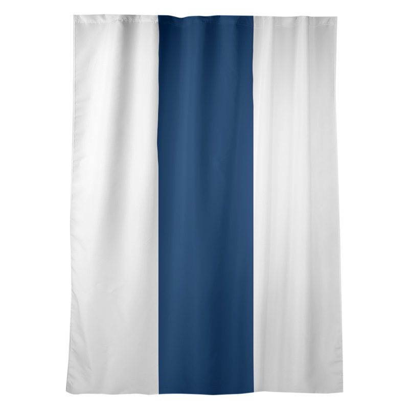 New York Big Sateen Room Darkening Curtain Single Panel, 53" W x 87" L, White/Navy Blue