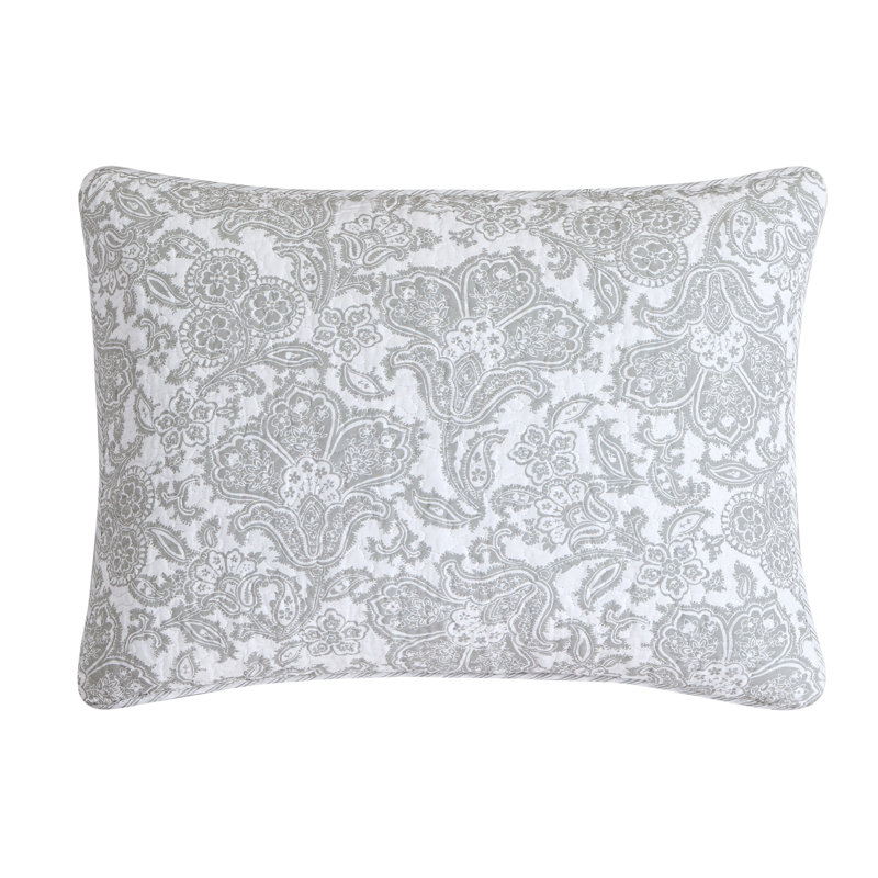 Gray Floral Cotton Reversible Full/Queen Quilt Set