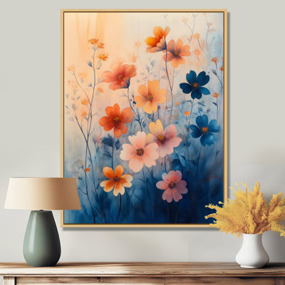 Coral Bloom Drift - Wildflowers Framed Canvas Wall Art Print