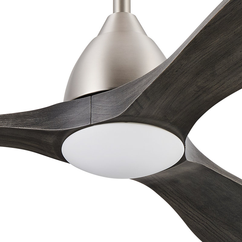 3-Blade Modern Farmhouse Smart LED Ceiling Fan with Dimmable Light and Remote Control, Matt Nickel with Gray Wood Blades