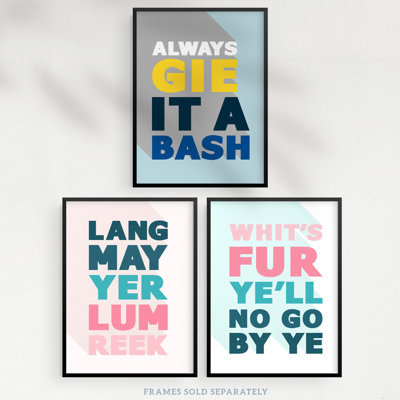 Scottish Sayings Motivational Inspirational Expression Pastels - 3 Piece No Frame Print Set