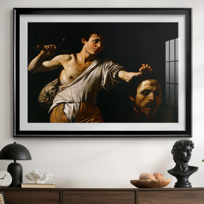 David avec la tête de Goliath (version de Vienne) - Caravage - reproduction encadrée avec passe-partout et verre - c. 1607