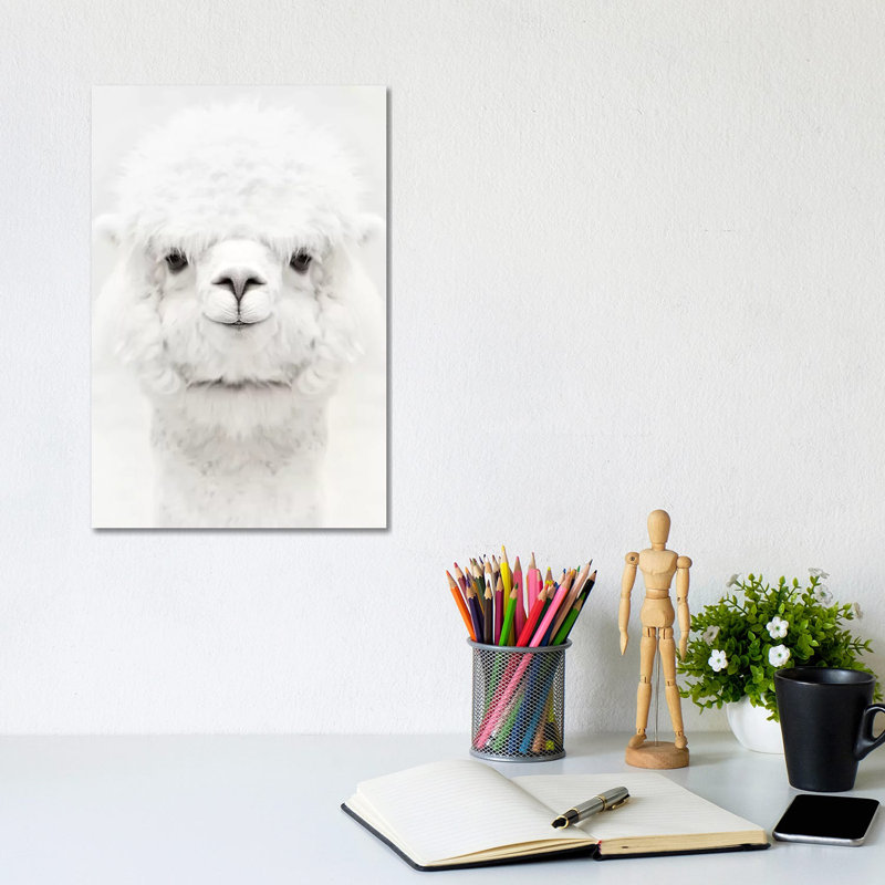 «Sourire d'alpaga» par Monika Strigel - impression d'art graphique, Aucun mat, Toile tendue, H 12 po x l 8 po x P 0,75 po