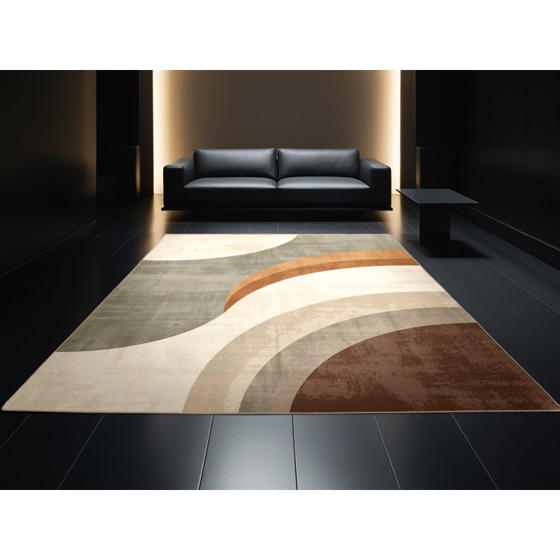 Machine Washable Pantelie Modern & Contemporary Arc Rug in Gray – Beige Binding, 5 x 8