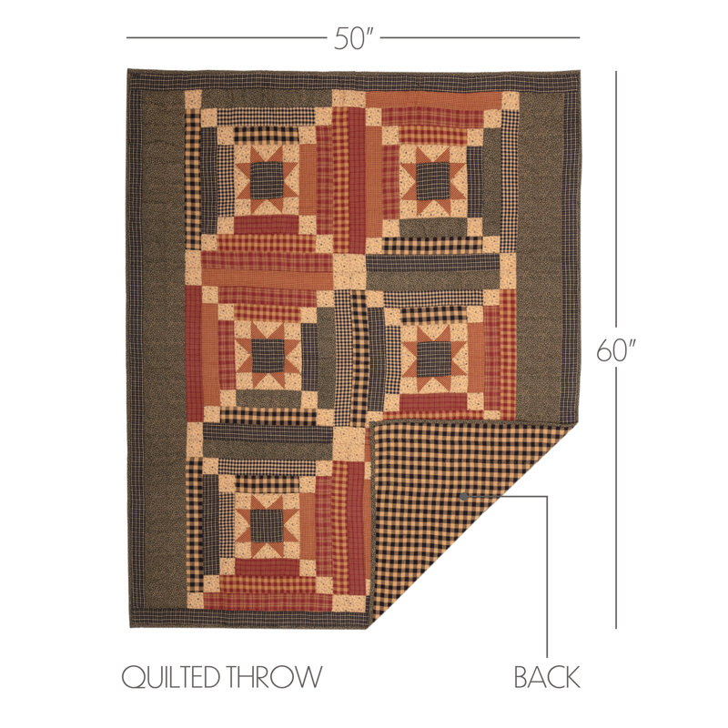Maisie Tan and Black Cotton Quilted Throw Blanket