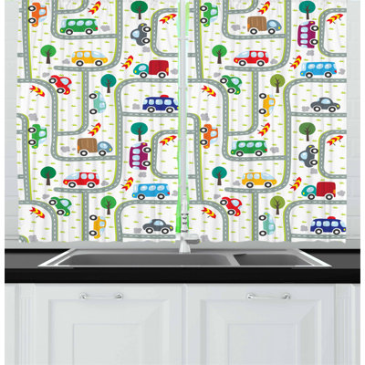 Cars 2 Piece Kitchen Curtain