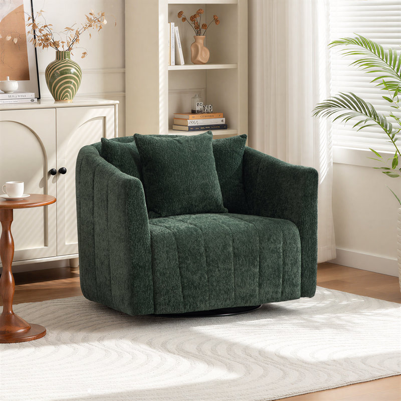 39" W Oversized Upholstered Swivel Accent Barrel Chair, Green