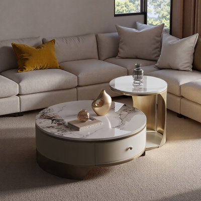 Luxury-Style Round Granite Slab Coffee Table Set