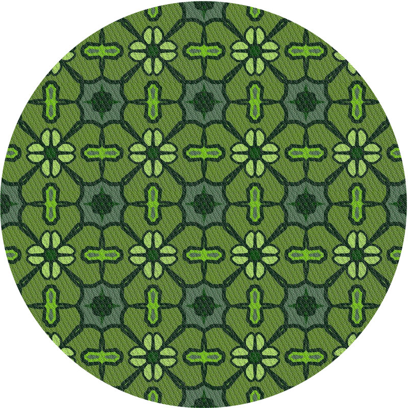 Tapis décoratif vert géométrique, Rond 6 pi
