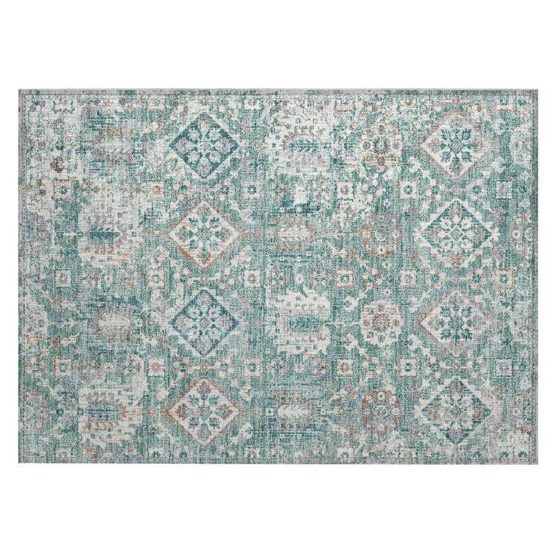 Machine Washable Indoor/Outdoor Xhevrie Seafoam Rug, Rectangle 1'8" x 2'6"