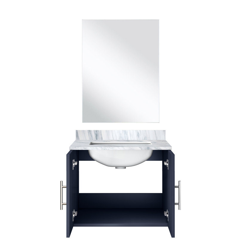 24 po W Bleu, bleu, comptoir en marbre, 18 miroirs, meuble-lavabo à finition grattée avec plateau et fermeture en douceur, style sophistiqué
