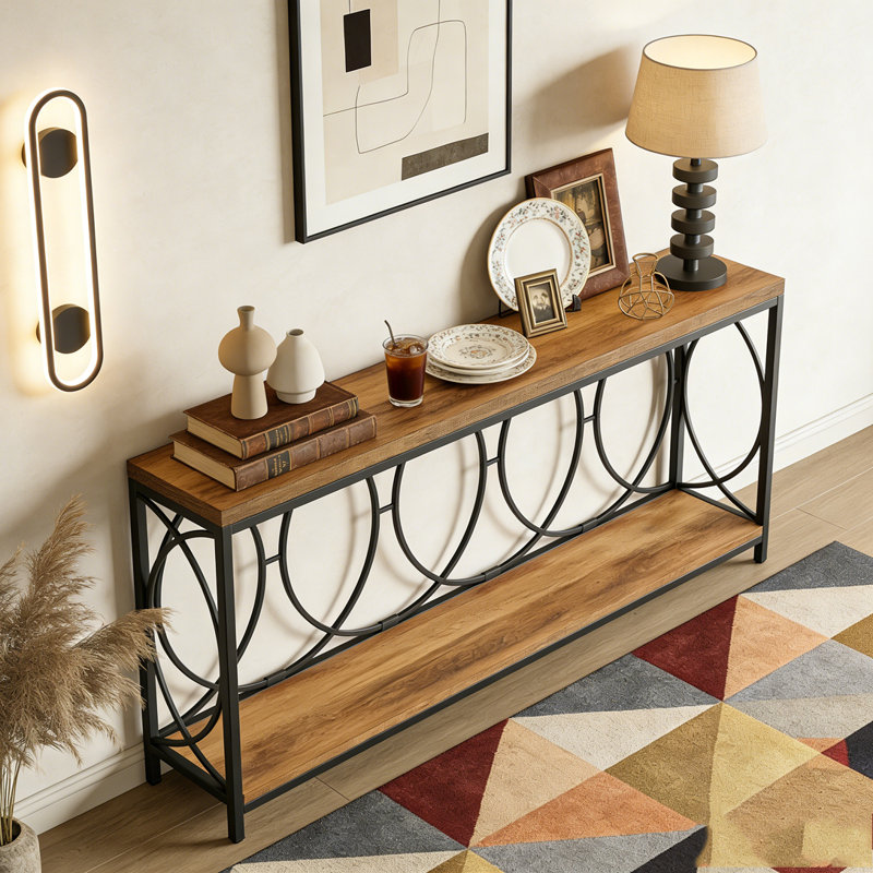 2-Tier Long Console Table Sofa Table Entryway Console with Storage Shelf