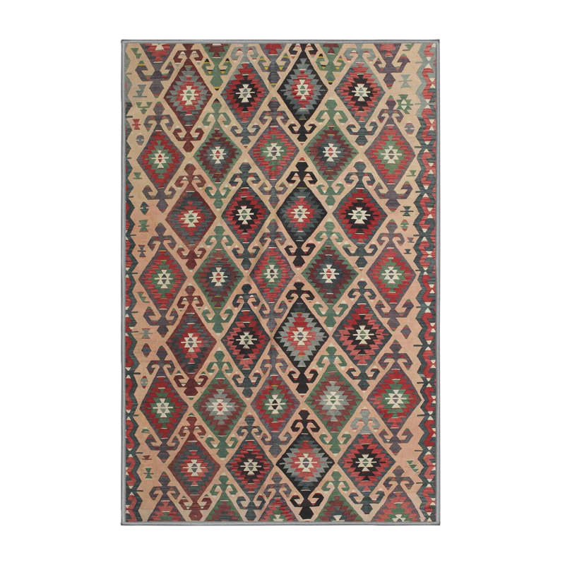 Tapis traditionnel vert / rouge / noir Alisja, Rectangle 3 pi x 5 pi