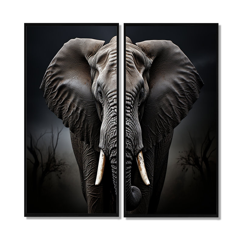 Éléphant Silent Majesty III - animaux, ensemble d'éléphants, ensemble de 2, 20" H x 24" W, Impression encadrée flottante