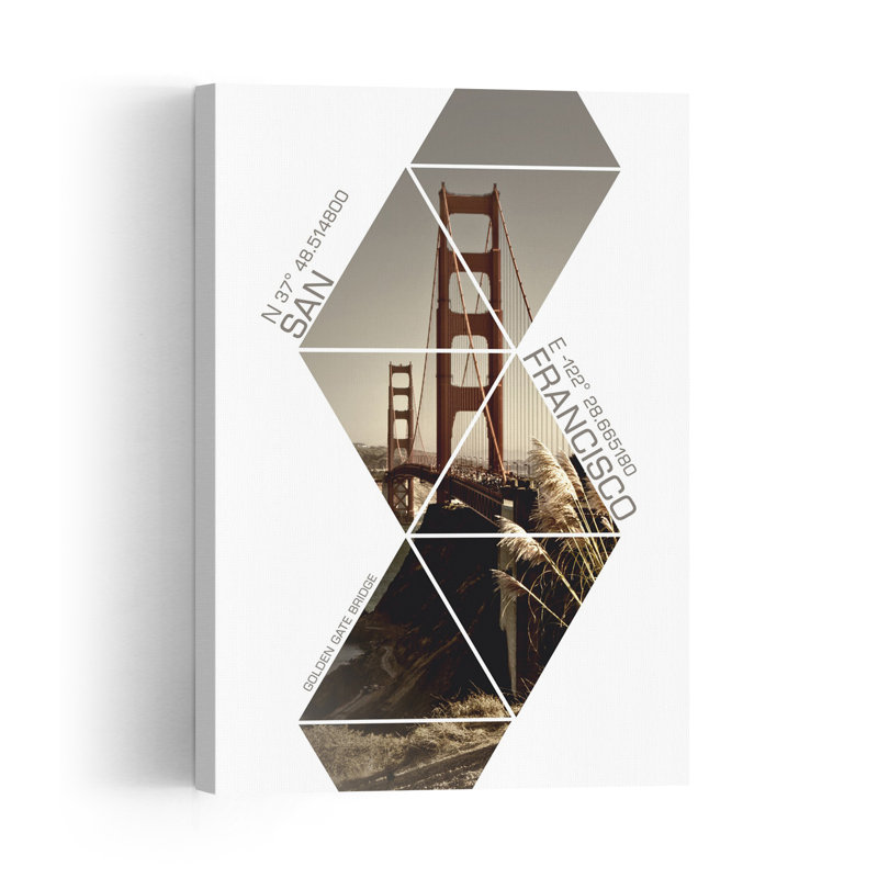 Golden Gate San Francisco, impression géométrique abstraite de paysage urbain moderne, H 36 po x l 24 po