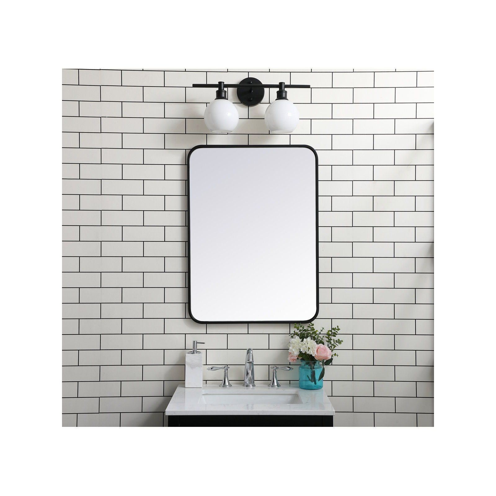 Sabine Metal Rounded Rectangle Wall Mirror, Black, 30'' H x 22'' W