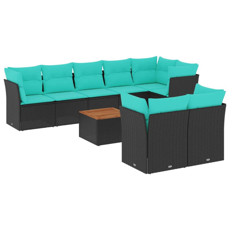  Ensemble de canapé de patio 9 pièces avec coussins en rotin de polyester noir