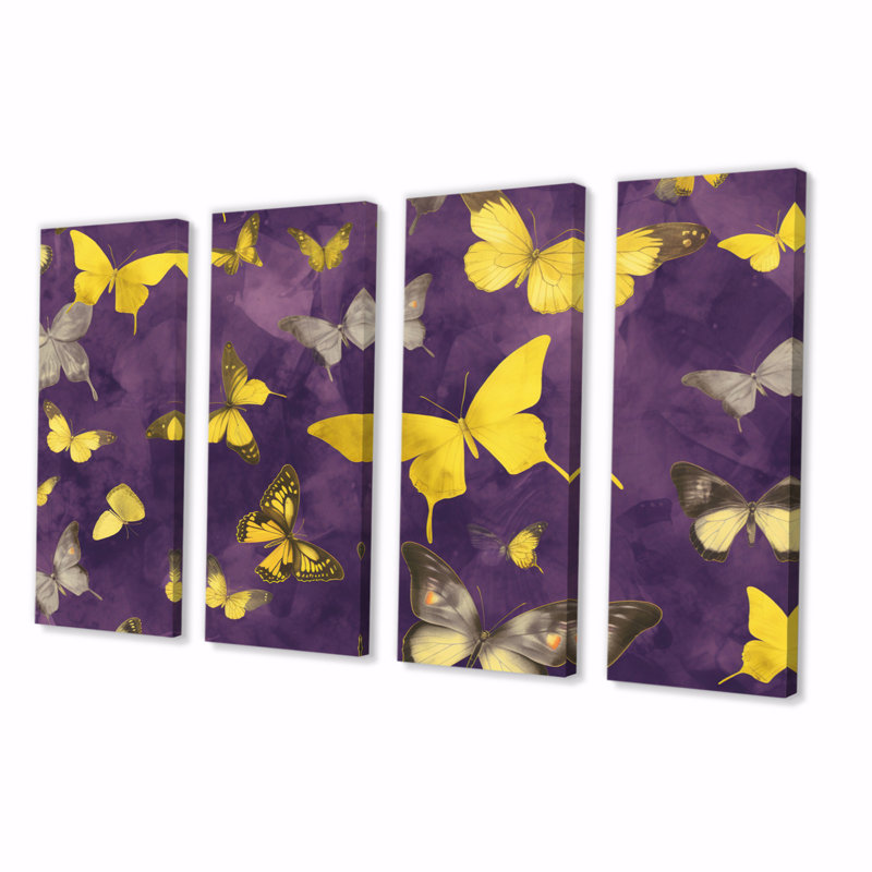 Papillon jaune et mauve 4 pièces