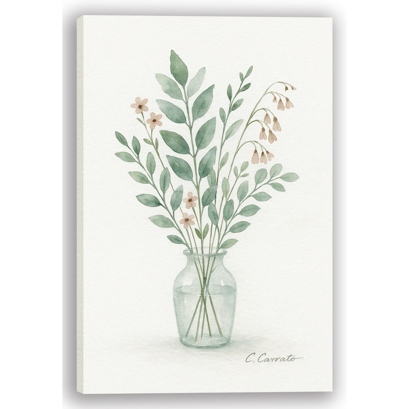 «Spring Meadow in Glass Vase», art mural aquarelle sur toile, H 36 po x l 24 po