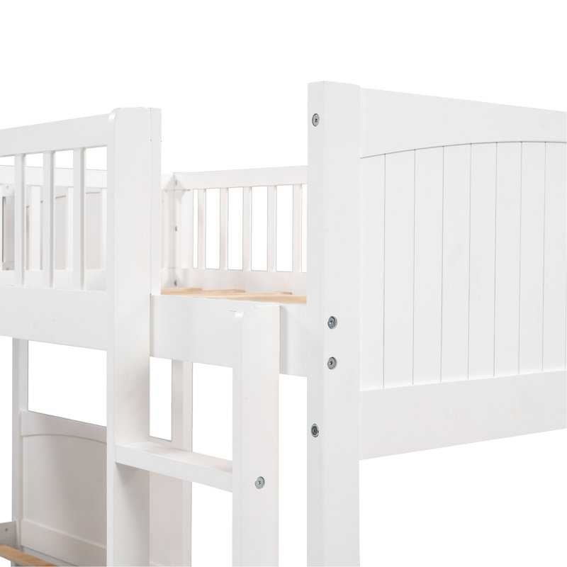 Lit superposé simple blanc avec mezzanine et tiroirs de rangement - et chambre à coucher avec compartiments pratiques, Blanc