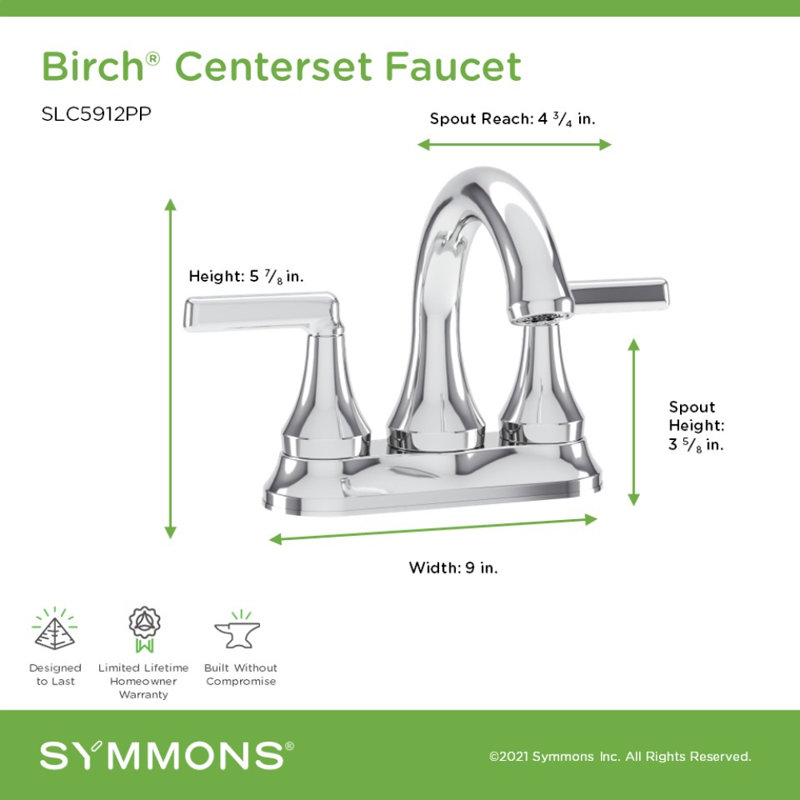 Birch Centerset Faucet with Push Pop Drain, Polished Chrome