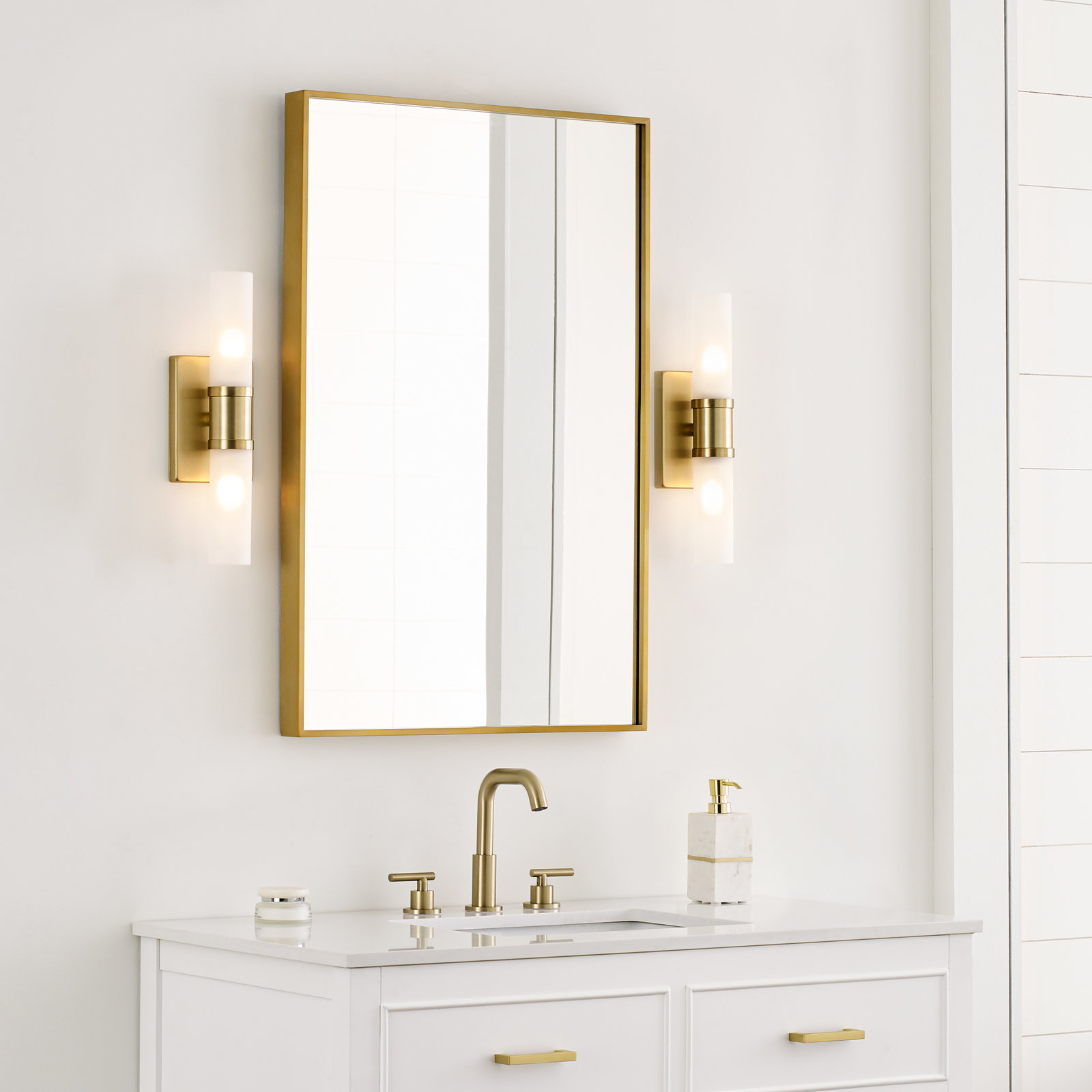 Evelien 2-Light Dimmable Metal Vanity Light, Satin Brass, 40 W, 16" H x 5" W x 3.63" D