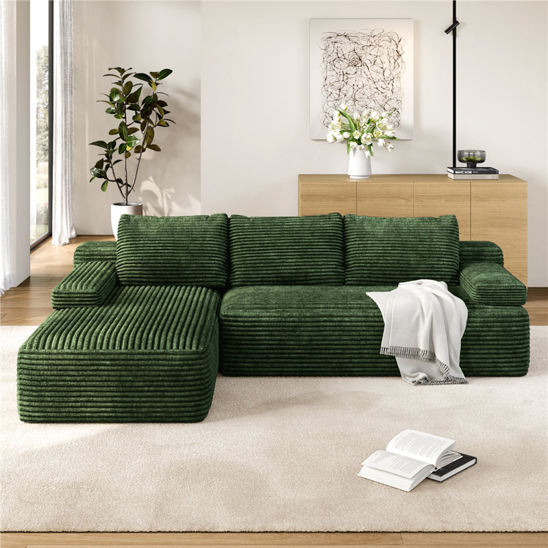 Corduroy Modular Sectional Sofa, Green