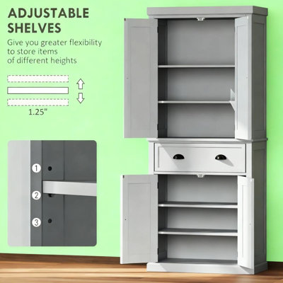 72.5" Gray Pantry For Kitchen, Dining Room Or Hallway, Featuring Deep Gliding Drawer And Magnetic Doors Various Items Adjustable Shelving