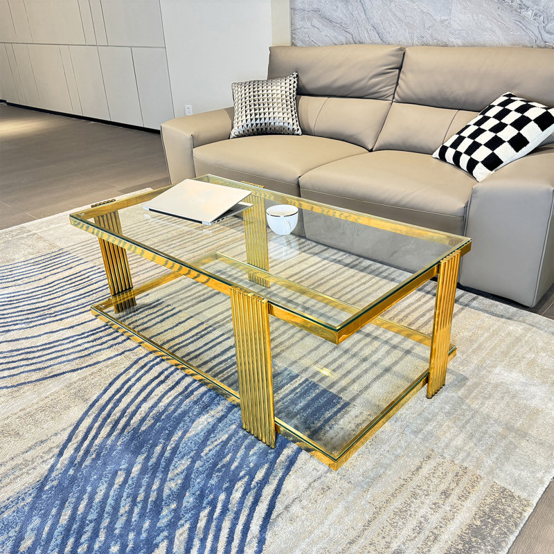 Clate Glass Top Single Coffee Table, Clear , Gold