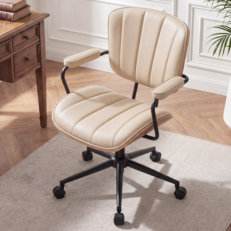 Cuir d'unité centrale avec chaises de bureau modernes en noyer, Beige