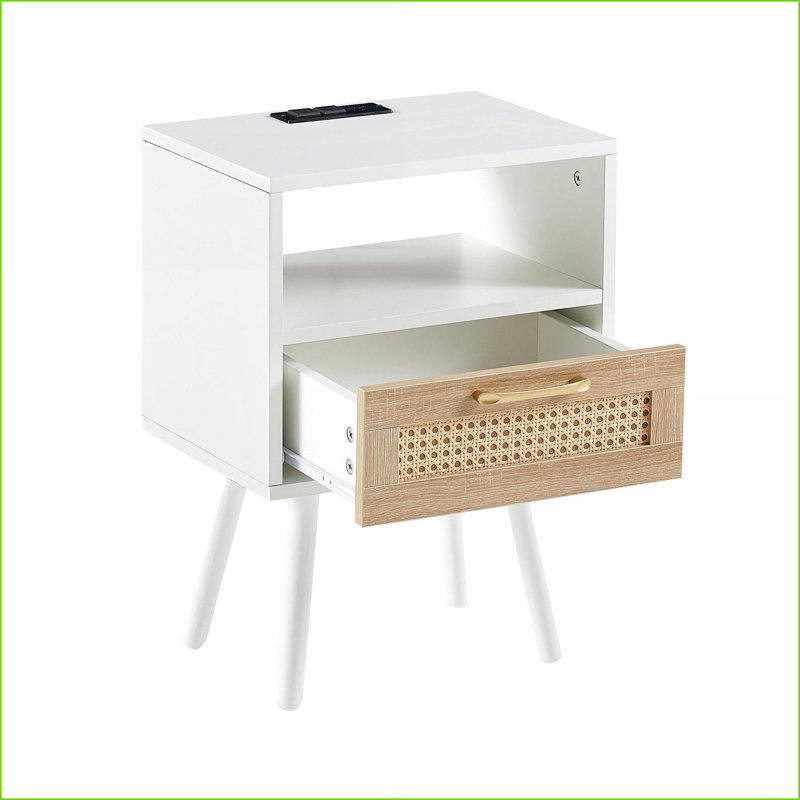 Living Room Coffee Table with Solid Wood Legs &amp; Pull-Out Storage, White