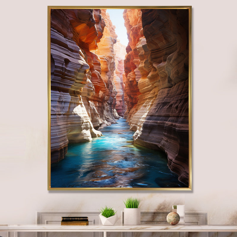 Canyon antilope turquoise, gouttes - art mural Canyon, H 44 po x l 34 po x P 1,5 po, Cadre flottant doré