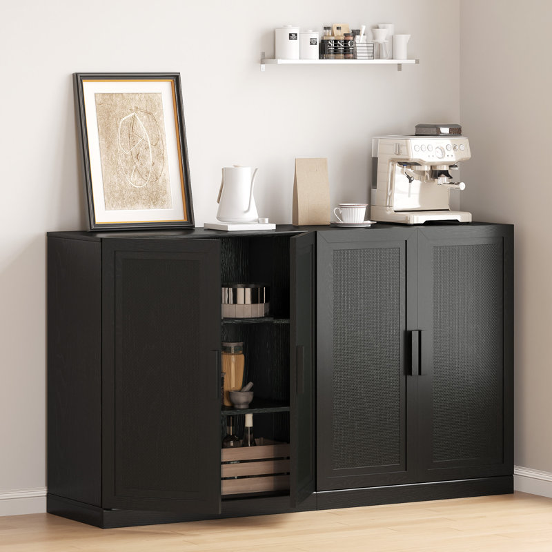 Buffet 2 portes en bois avec rangement Buffet, H 36 po x l 62 po x P 16 po, Noir