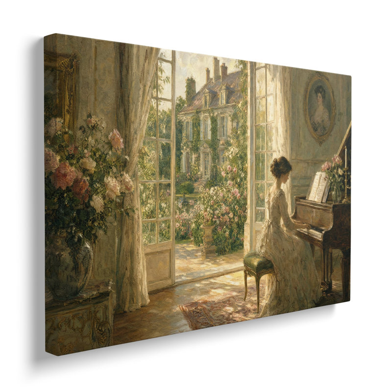 Reproduction sur toile d'une peinture représentant une femme jouant du piano droit - 51 x 76 cm, H 20 po x l 30 po