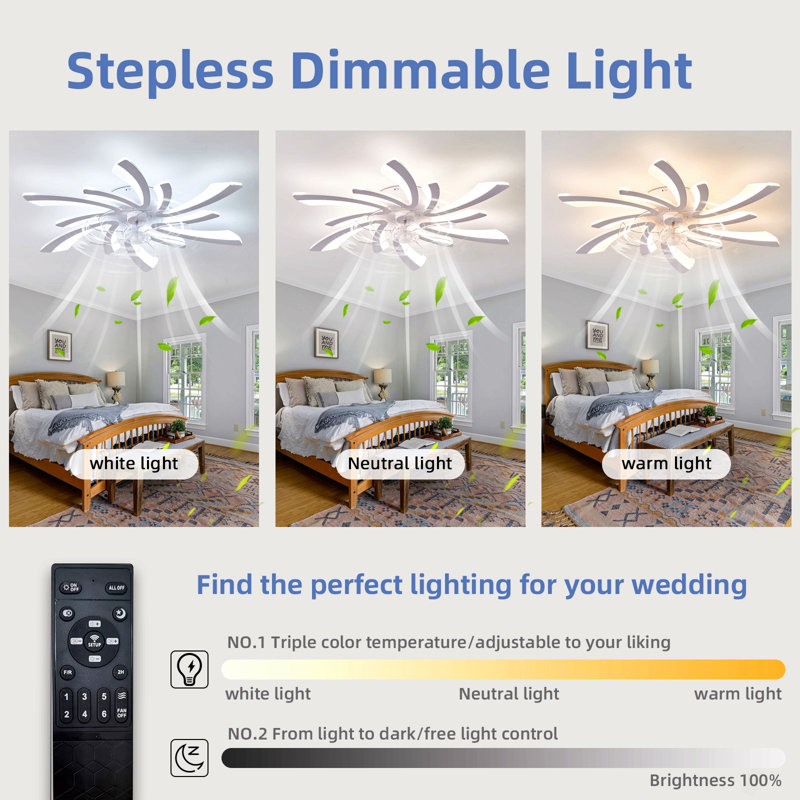 30.7In Ceiling Fan With Lights, Remote Control 3 Color Temperatures,6 Gear Wind Speed Fan Light, White