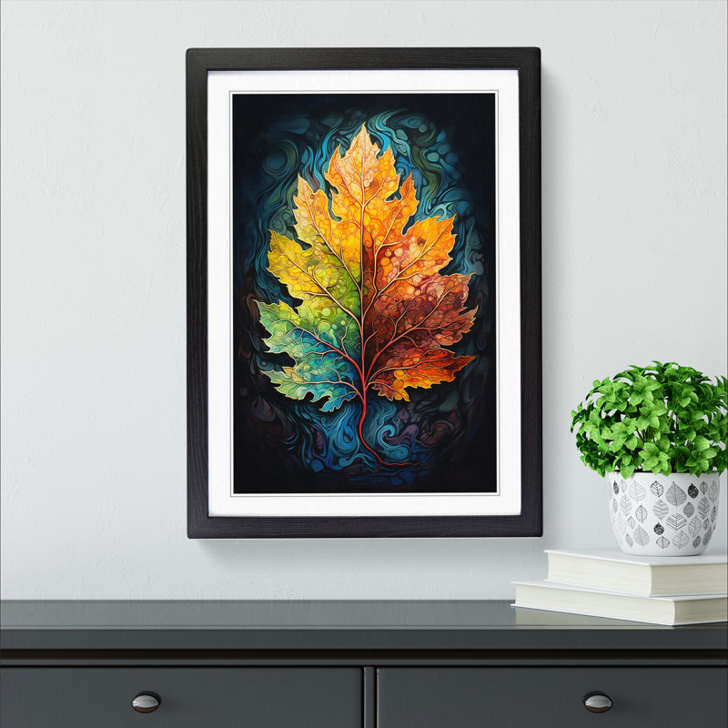 Leaf Romanticism - Single Picture Frame Print on Wood, Black, 34cm H x 25cm W x 2cm D