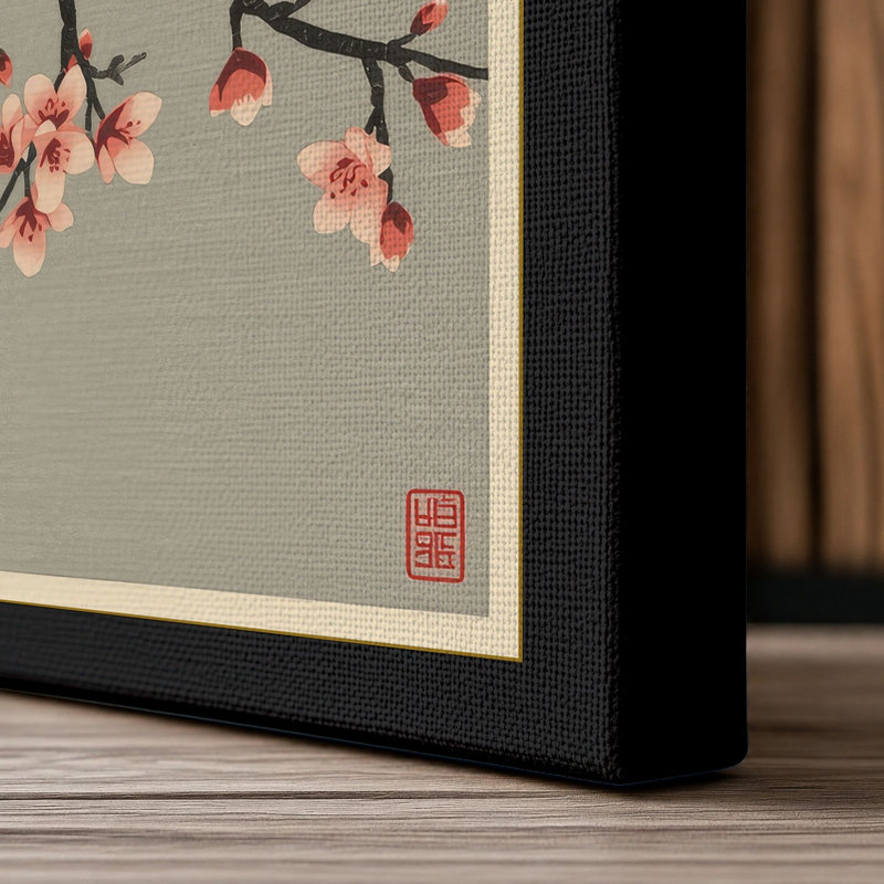 Moonlit Cherry Blossom Japandi - Wrapped Canvas, 18x12 - 45.7 x 30.5 cm, Black Border