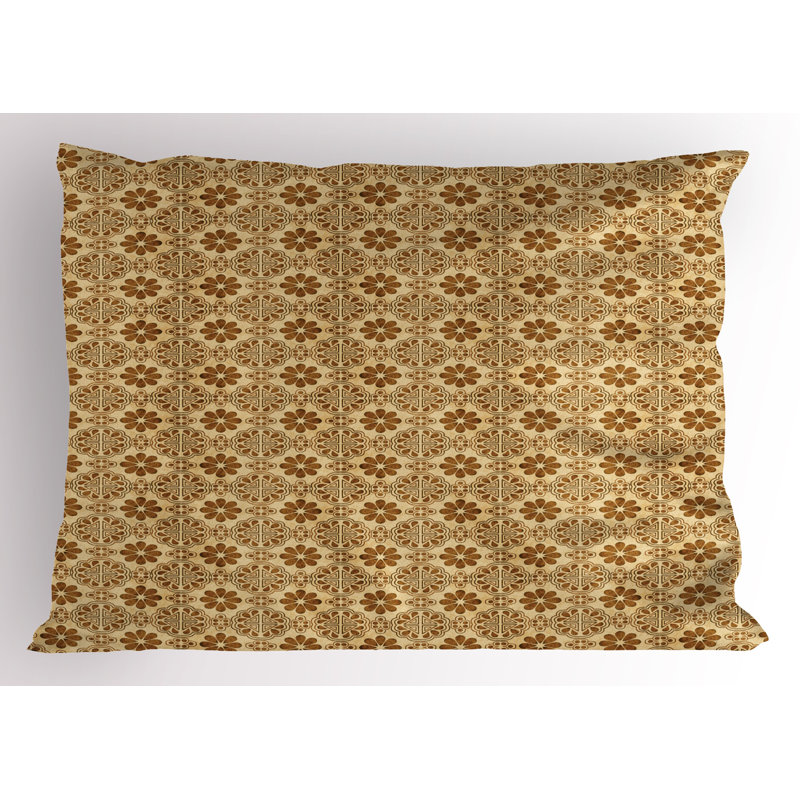 Ambesonne Retro Pillow Sham 2 Pack Oriental Geometric Flower Caramel Tan, 20"H x 30"W