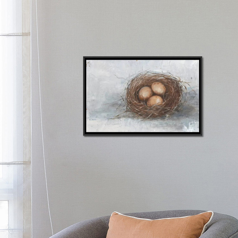 «Rustic Bird Nest II», impression sur toile, H 18 po x l 26 po x P 1,5 po, Toile avec cadre noir, Pas de tapis